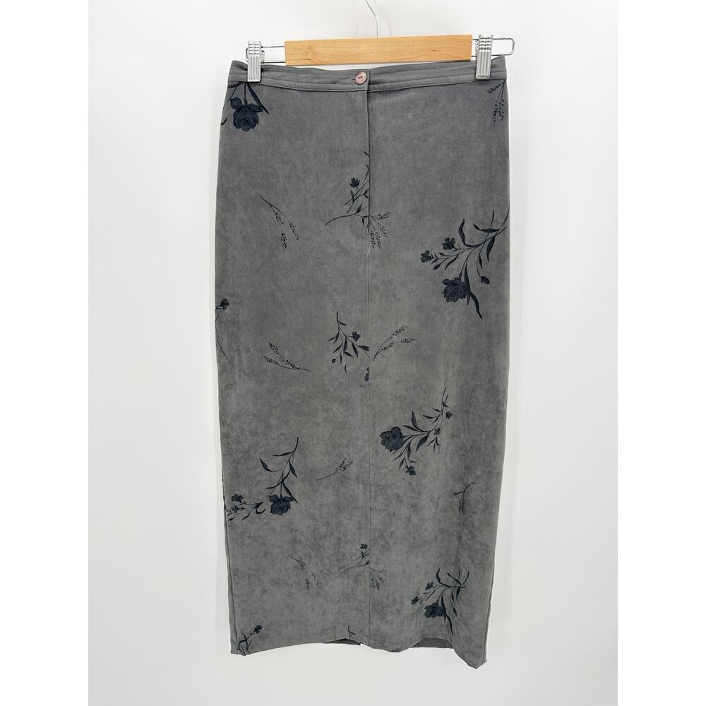 Norton McNaughton Womens Maxi Skirt Size 6 Grey Floral Faux Suede Vamp Goth